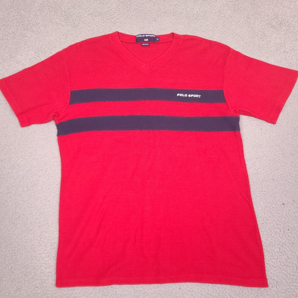 Vintage Polo Sport Ralph Lauren T-Shirt Mens Medium Red Waffle Knit Thermal